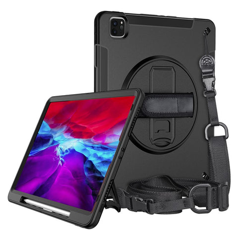 For iPad Air 13 (2025) / (2024) / Pro 12.9 (2022) / (2021) / (2020) / (2018) Kickstand PC + Silicone Tablet Case with Shoulder Strap