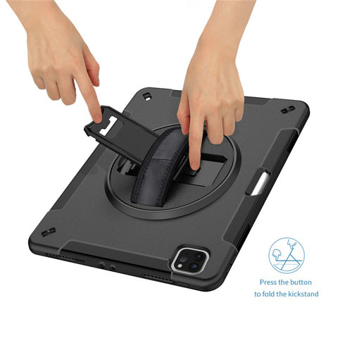 For iPad Air 13 (2025) / (2024) / Pro 12.9 (2022) / (2021) / (2020) / (2018) Kickstand PC + Silicone Tablet Case with Shoulder Strap