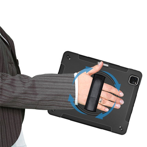 For iPad Air 13 (2025) / (2024) / Pro 12.9 (2022) / (2021) / (2020) / (2018) Kickstand PC + Silicone Tablet Case with Shoulder Strap