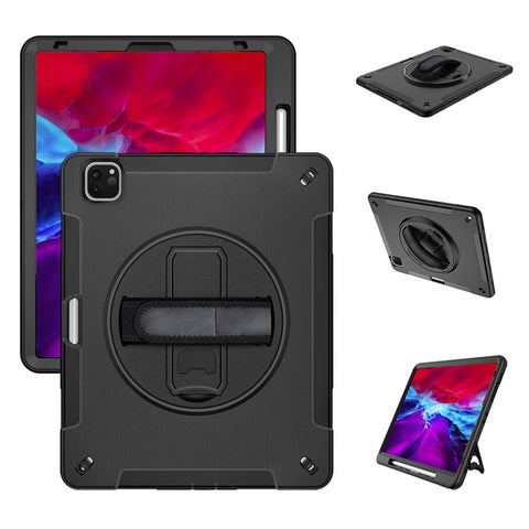 For iPad Air 13 (2025) / (2024) / Pro 12.9 (2022) / (2021) / (2020) / (2018) Kickstand PC + Silicone Tablet Case with Shoulder Strap