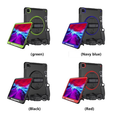 For iPad Air 13 (2025) / (2024) / Pro 12.9 (2022) / (2021) / (2020) / (2018) Kickstand PC + Silicone Tablet Case with Shoulder Strap