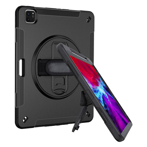 For iPad Air 13 (2025) / (2024) / Pro 12.9 (2022) / (2021) / (2020) / (2018) Kickstand PC + Silicone Tablet Case with Shoulder Strap