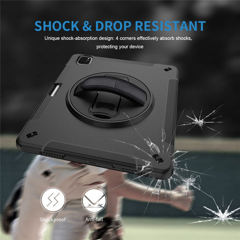 For iPad Air 13 (2025) / (2024) / Pro 12.9 (2022) / (2021) / (2020) / (2018) Kickstand PC + Silicone Tablet Case with Shoulder Strap