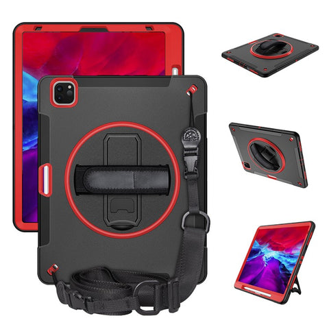 For iPad Air 13 (2025) / (2024) / Pro 12.9 (2022) / (2021) / (2020) / (2018) Kickstand PC + Silicone Tablet Case with Shoulder Strap