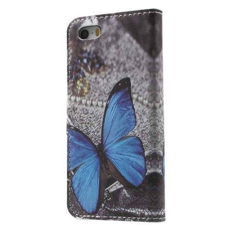 Water Transfer Printing Patterned Leather Wallet Stand Protective Case for iPhone SE/5s/5