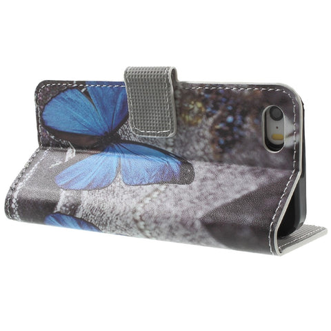 Water Transfer Printing Patterned Leather Wallet Stand Protective Case for iPhone SE/5s/5