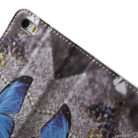 Water Transfer Printing Patterned Leather Wallet Stand Protective Case for iPhone SE/5s/5
