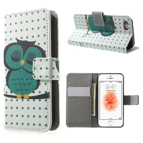 Water Transfer Printing Patterned Leather Wallet Stand Protective Case for iPhone SE/5s/5