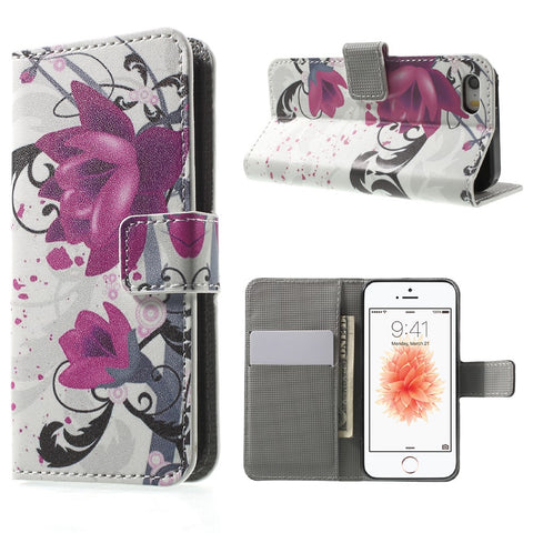 Water Transfer Printing Patterned Leather Wallet Stand Protective Case for iPhone SE/5s/5
