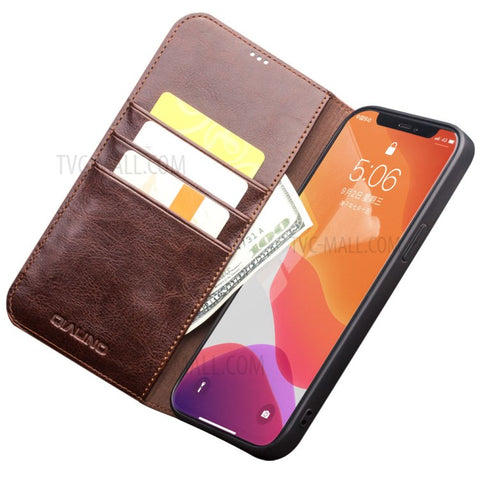 QIALINO For iPhone 12 mini 5.4 inch Genuine Cowhide Leather Case Wallet Stand Phone Cover