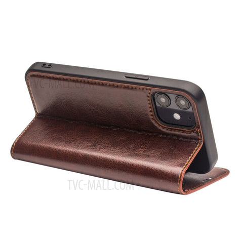 QIALINO For iPhone 12 mini 5.4 inch Genuine Cowhide Leather Case Wallet Stand Phone Cover