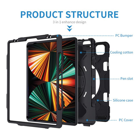 Thicken Kickstand PC Silicone Hybrid Shell Case for iPad Air 13 (2026) / (2025) / (2024) / Pro 12.9 (2022) / (2021) / (2020) / (2018)