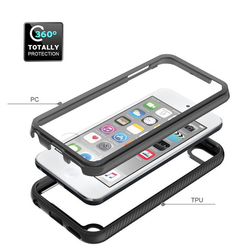 Full Coverage PC + TPU Hybrid Case Phone Shell with PET Screen Protector for iPod Touch (2019)/ 6/5
