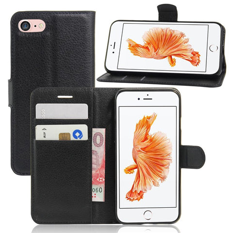 Litchi Grain Leather Wallet Case Flip Folio Stand Protective Cover for iPhone SE 2nd Gen (2020)/SE (2022)/8/7 4.7 inch