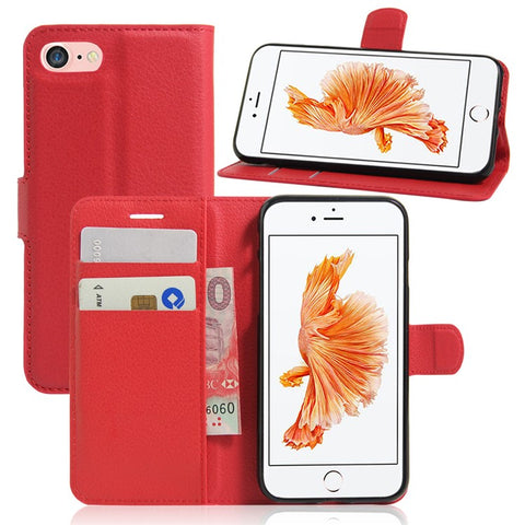 Litchi Grain Leather Wallet Case Flip Folio Stand Protective Cover for iPhone SE 2nd Gen (2020)/SE (2022)/8/7 4.7 inch