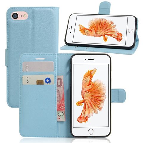 Litchi Grain Leather Wallet Case Flip Folio Stand Protective Cover for iPhone SE 2nd Gen (2020)/SE (2022)/8/7 4.7 inch