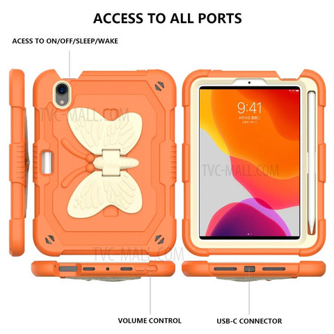 Color Splicing Butterfly Shape Kickstand Tablet Protective Case Cover with Shoulder Strap for iPad mini (2024) / mini (2021)