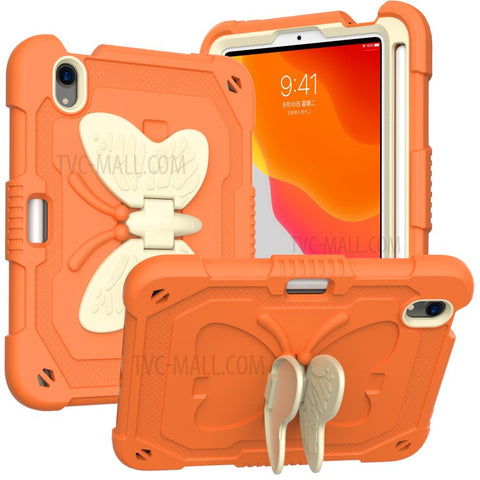 Color Splicing Butterfly Shape Kickstand Tablet Protective Case Cover with Shoulder Strap for iPad mini (2024) / mini (2021)