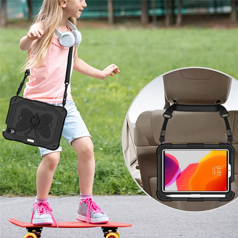 Solid Color PC + Silicone Tablet Cover Shell with Butterfly Shape Kickstand and Shoulder Strap for iPad mini (2024) / mini (2021)