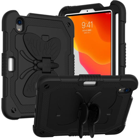 Solid Color PC + Silicone Tablet Cover Shell with Butterfly Shape Kickstand and Shoulder Strap for iPad mini (2024) / mini (2021)