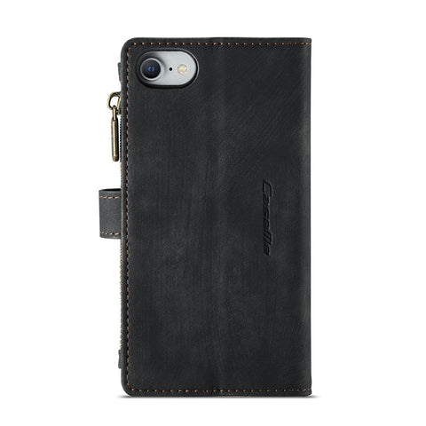 For iPhone SE (2022) / SE (2020) / 8 / 7 / 6 Phone Cases with Strap CASEME C30 Zipper Multiple Card Holder PU Leather Cover