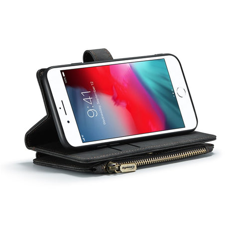 For iPhone SE (2022) / SE (2020) / 8 / 7 / 6 Phone Cases with Strap CASEME C30 Zipper Multiple Card Holder PU Leather Cover