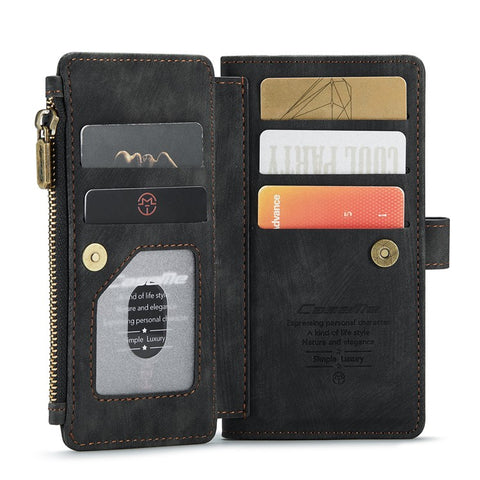 For iPhone SE (2022) / SE (2020) / 8 / 7 / 6 Phone Cases with Strap CASEME C30 Zipper Multiple Card Holder PU Leather Cover