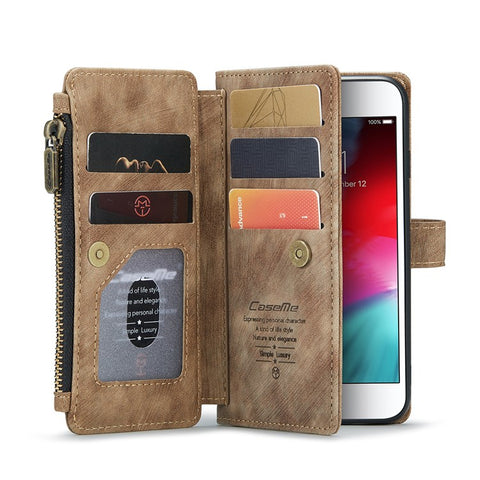 For iPhone SE (2022) / SE (2020) / 8 / 7 / 6 Phone Cases with Strap CASEME C30 Zipper Multiple Card Holder PU Leather Cover