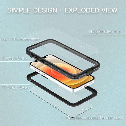 REDPEPPER Dot+ Series Transparent Back IP68 Waterproof IP6X Dustproof PC+TPU+PET Phone Case for iPhone 13 mini 5.4 inch