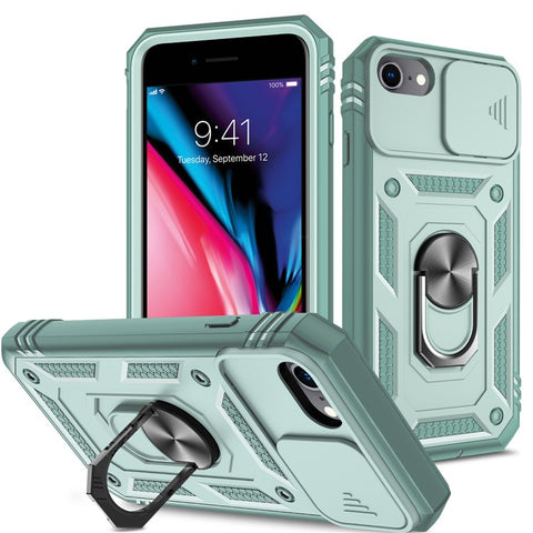 Ring Kickstand Hard PC Back + Soft TPU Edge Protective Shockproof Case with Camera Cover for iPhone 6 / SE (2022)/SE (2020)/8/7