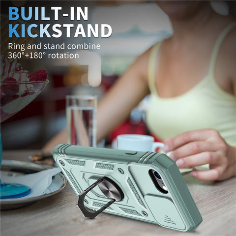 Ring Kickstand Hard PC Back + Soft TPU Edge Protective Shockproof Case with Camera Cover for iPhone 6 / SE (2022)/SE (2020)/8/7