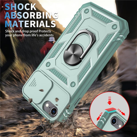 Ring Kickstand Hard PC Back + Soft TPU Edge Protective Shockproof Case with Camera Cover for iPhone 6 / SE (2022)/SE (2020)/8/7
