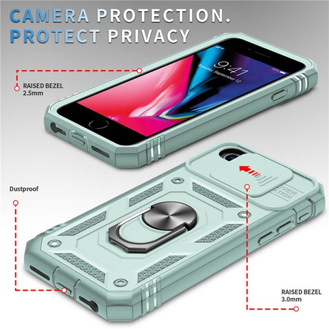 Ring Kickstand Hard PC Back + Soft TPU Edge Protective Shockproof Case with Camera Cover for iPhone 6 / SE (2022)/SE (2020)/8/7