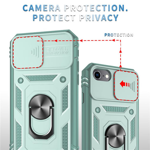 Ring Kickstand Hard PC Back + Soft TPU Edge Protective Shockproof Case with Camera Cover for iPhone 6 / SE (2022)/SE (2020)/8/7