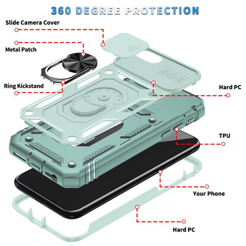 Ring Kickstand Hard PC Back + Soft TPU Edge Protective Shockproof Case with Camera Cover for iPhone 6 / SE (2022)/SE (2020)/8/7