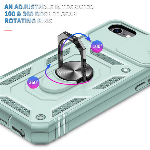 Ring Kickstand Hard PC Back + Soft TPU Edge Protective Shockproof Case with Camera Cover for iPhone 6 / SE (2022)/SE (2020)/8/7