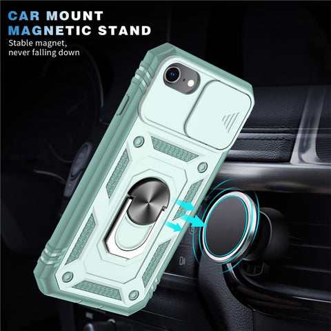 Ring Kickstand Hard PC Back + Soft TPU Edge Protective Shockproof Case with Camera Cover for iPhone 6 / SE (2022)/SE (2020)/8/7