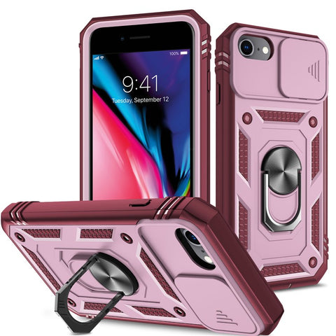 Ring Kickstand Hard PC Back + Soft TPU Edge Protective Shockproof Case with Camera Cover for iPhone 6 / SE (2022)/SE (2020)/8/7