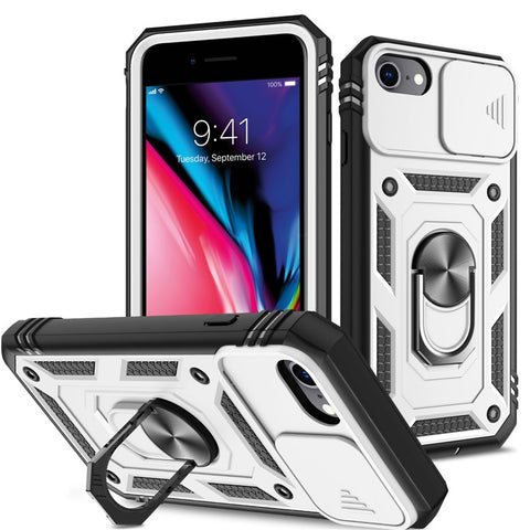 Ring Kickstand Hard PC Back + Soft TPU Edge Protective Shockproof Case with Camera Cover for iPhone 6 / SE (2022)/SE (2020)/8/7