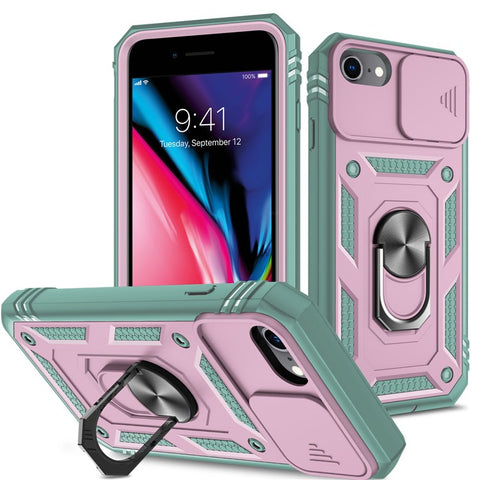 Ring Kickstand Hard PC Back + Soft TPU Edge Protective Shockproof Case with Camera Cover for iPhone 6 / SE (2022)/SE (2020)/8/7