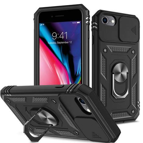 Ring Kickstand Hard PC Back + Soft TPU Edge Protective Shockproof Case with Camera Cover for iPhone 6 / SE (2022)/SE (2020)/8/7