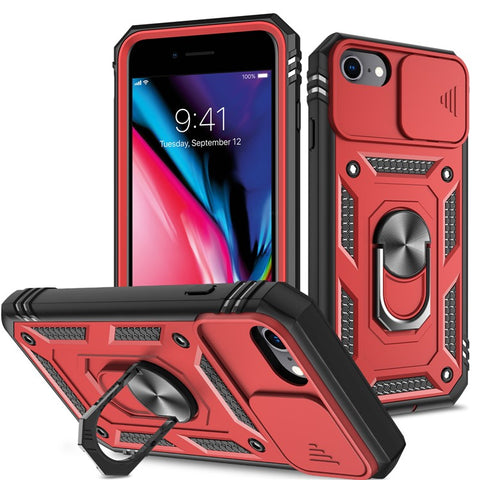Ring Kickstand Hard PC Back + Soft TPU Edge Protective Shockproof Case with Camera Cover for iPhone 6 / SE (2022)/SE (2020)/8/7