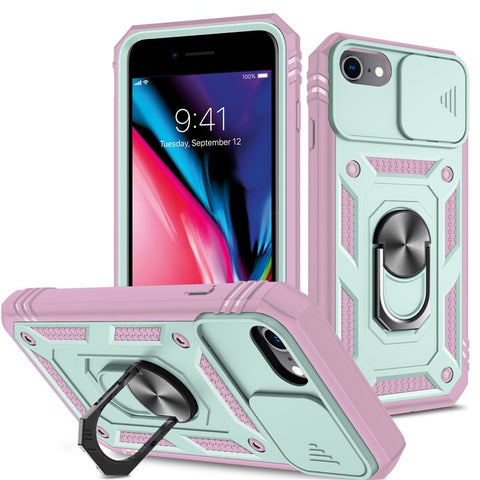 Ring Kickstand Hard PC Back + Soft TPU Edge Protective Shockproof Case with Camera Cover for iPhone 6 / SE (2022)/SE (2020)/8/7