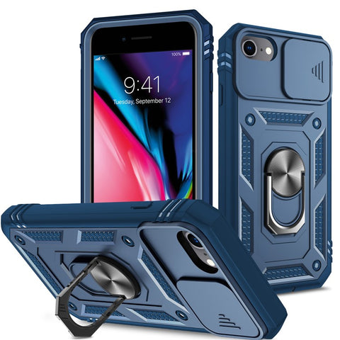 Ring Kickstand Hard PC Back + Soft TPU Edge Protective Shockproof Case with Camera Cover for iPhone 6 / SE (2022)/SE (2020)/8/7