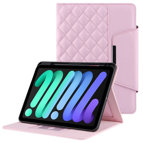 Grids Embroidery Auto Wake / Sleep PU Leather Stand Wallet Tablet Cover Case with Pen Slot for iPad mini (2024) / mini (2021)