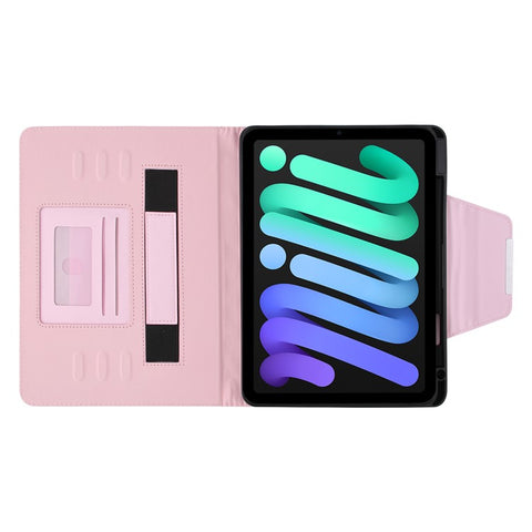 Grids Embroidery Auto Wake / Sleep PU Leather Stand Wallet Tablet Cover Case with Pen Slot for iPad mini (2024) / mini (2021)