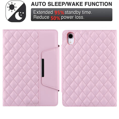 Grids Embroidery Auto Wake / Sleep PU Leather Stand Wallet Tablet Cover Case with Pen Slot for iPad mini (2024) / mini (2021)