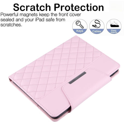 Grids Embroidery Auto Wake / Sleep PU Leather Stand Wallet Tablet Cover Case with Pen Slot for iPad mini (2024) / mini (2021)