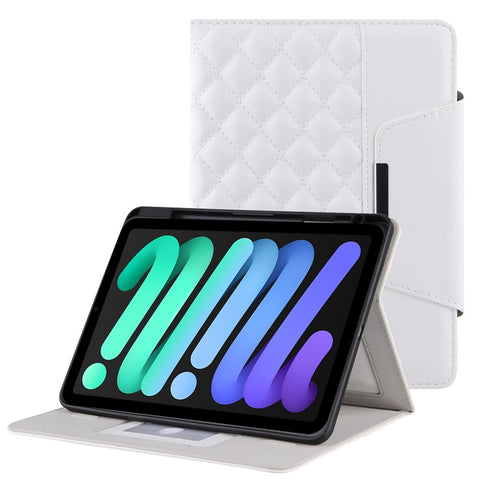 Grids Embroidery Auto Wake / Sleep PU Leather Stand Wallet Tablet Cover Case with Pen Slot for iPad mini (2024) / mini (2021)