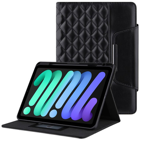 Grids Embroidery Auto Wake / Sleep PU Leather Stand Wallet Tablet Cover Case with Pen Slot for iPad mini (2024) / mini (2021)